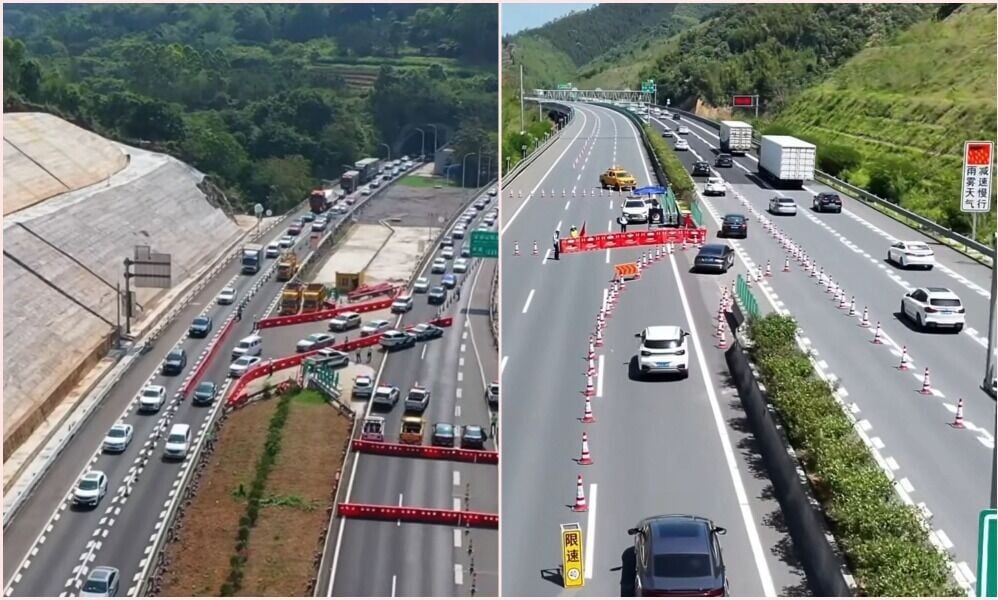 五一期間,廣東多處高速公路實施「潮汐車道」,當大數據監測到擁堵時,借用對行線,成功疏導交通。(圖片來源:廣東省公安廳)