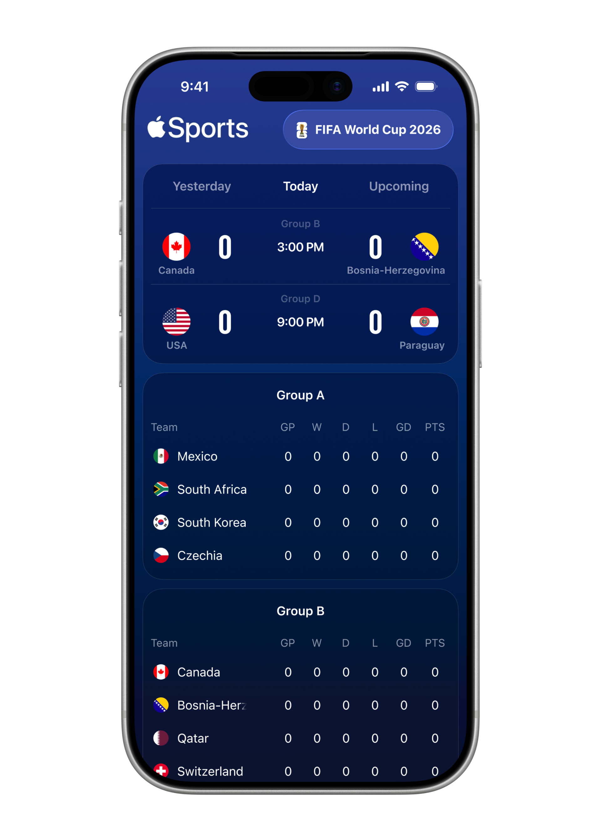 世界盃2026|《Apple Sports》可見每個組別分數。