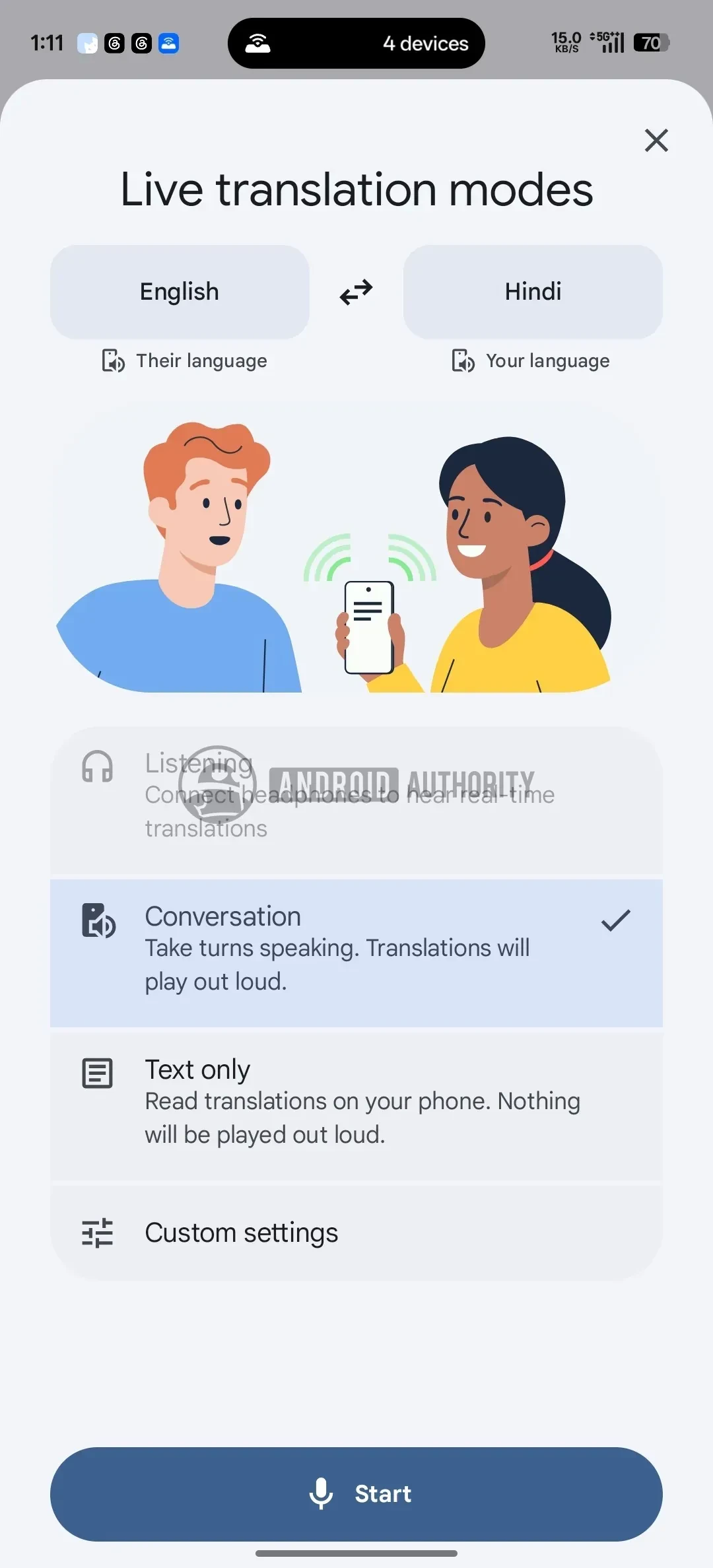Google Translate現時必須使用耳機。(圖片來源:Android Authority)
