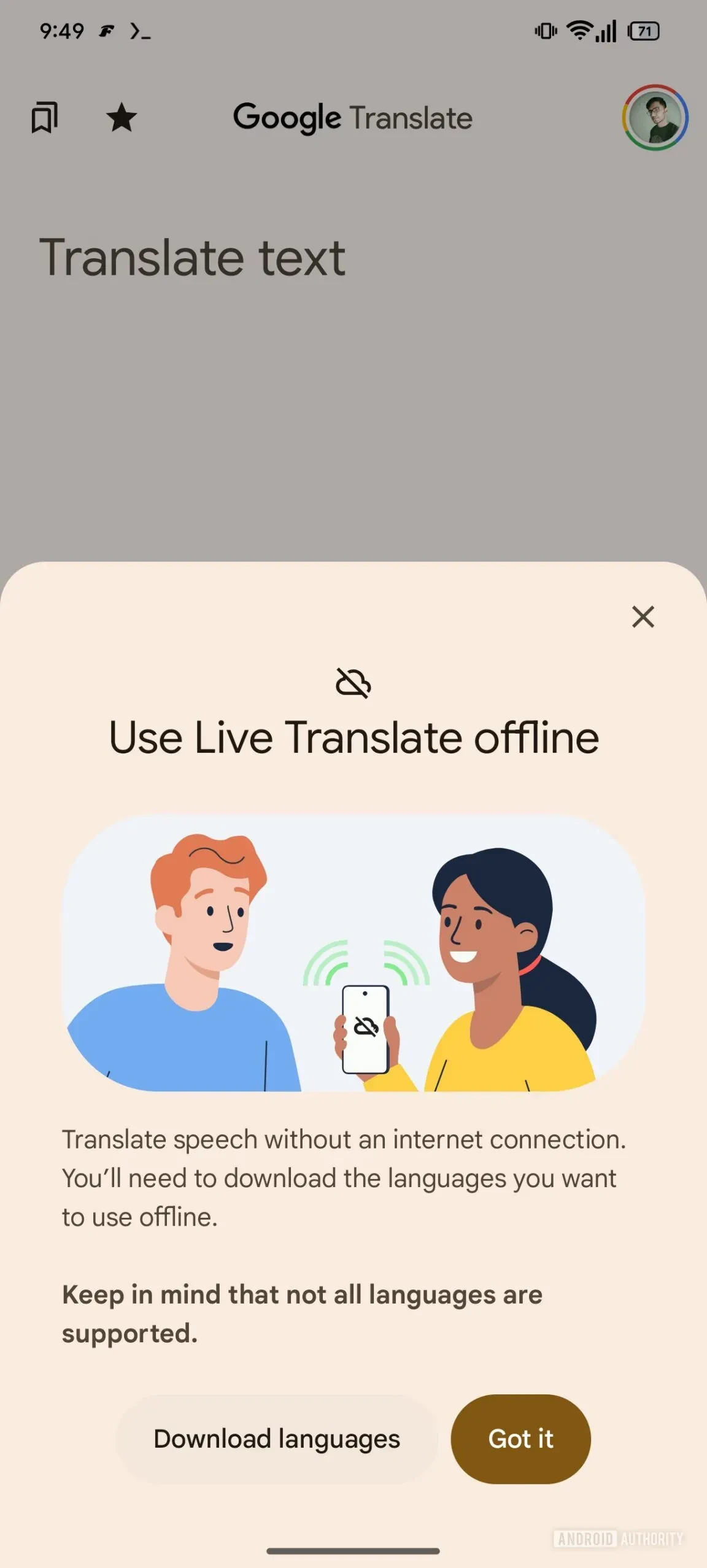 Google Translate即將開放離線即時翻譯功能。(圖片來源:Android Authority)