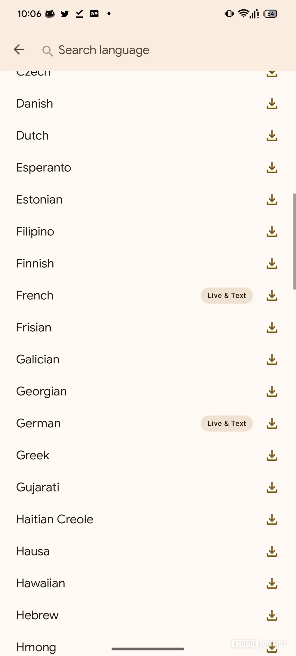 Google Translate的即時翻譯功能只支援指定語言。(圖片來源:Android Authority)