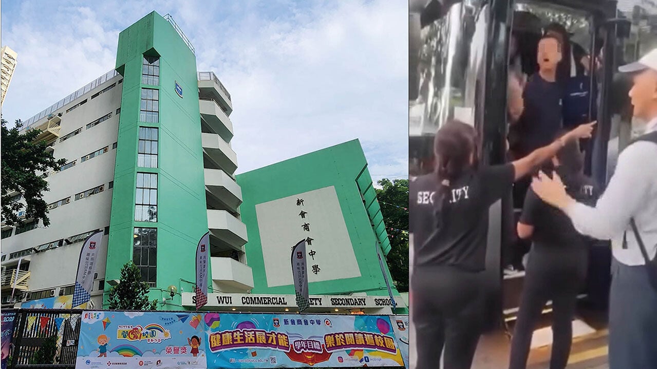 涉爆粗指罵保安的新會商會中學校長李卓興，據報當時正在新加坡率領交流團。