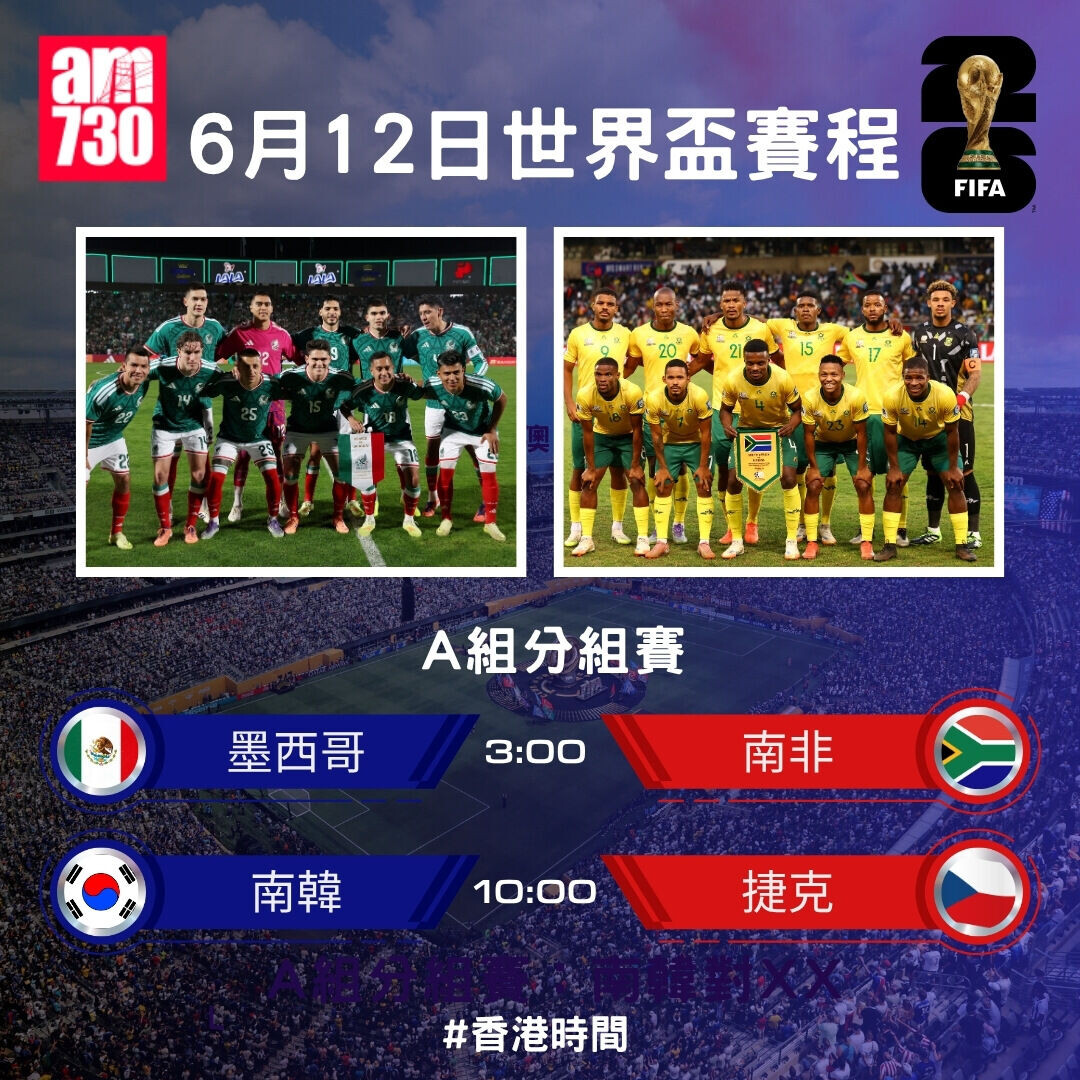 世界盃2026賽程，6月12日（am730製圖）