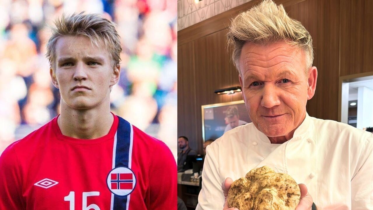 馬田奧迪加特(Martin Odegaard、左)與名廚Gordon Ramsay髮型及外表相似