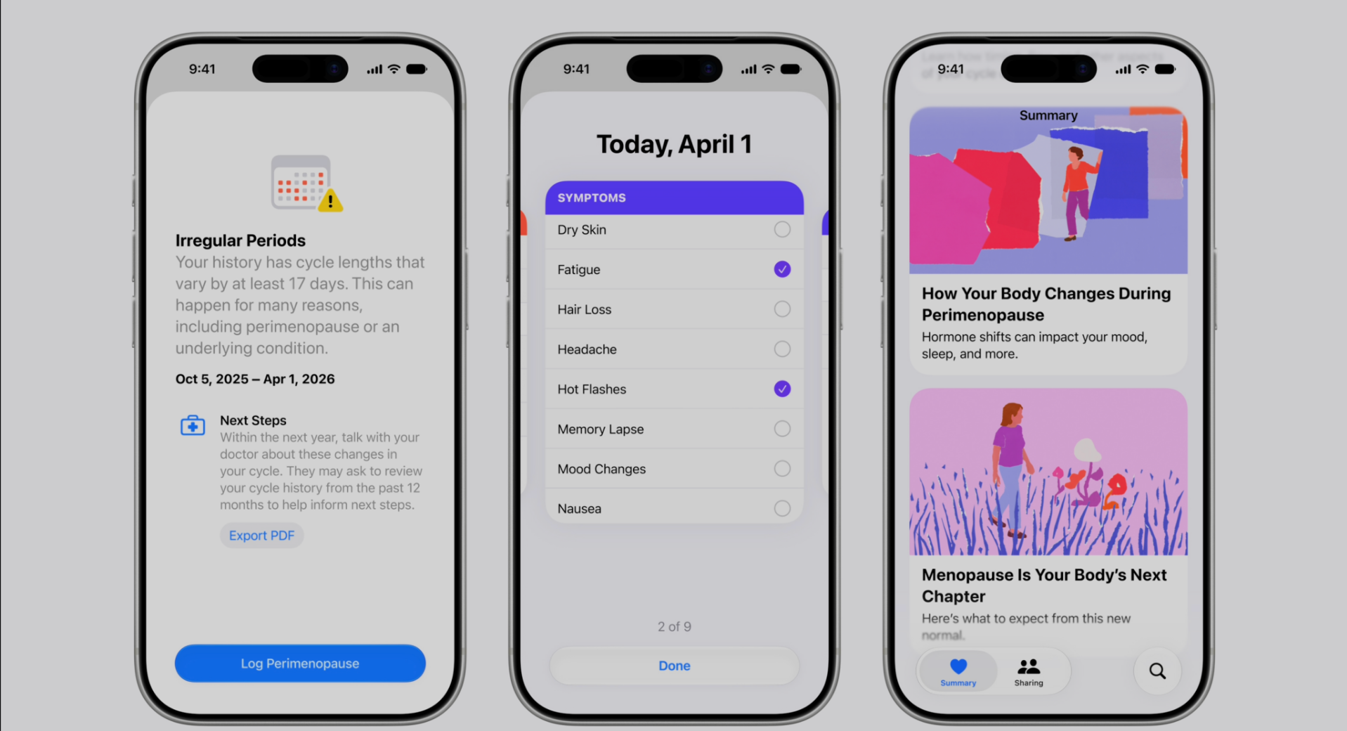 WWDC26|健康App新增更年期提醒。