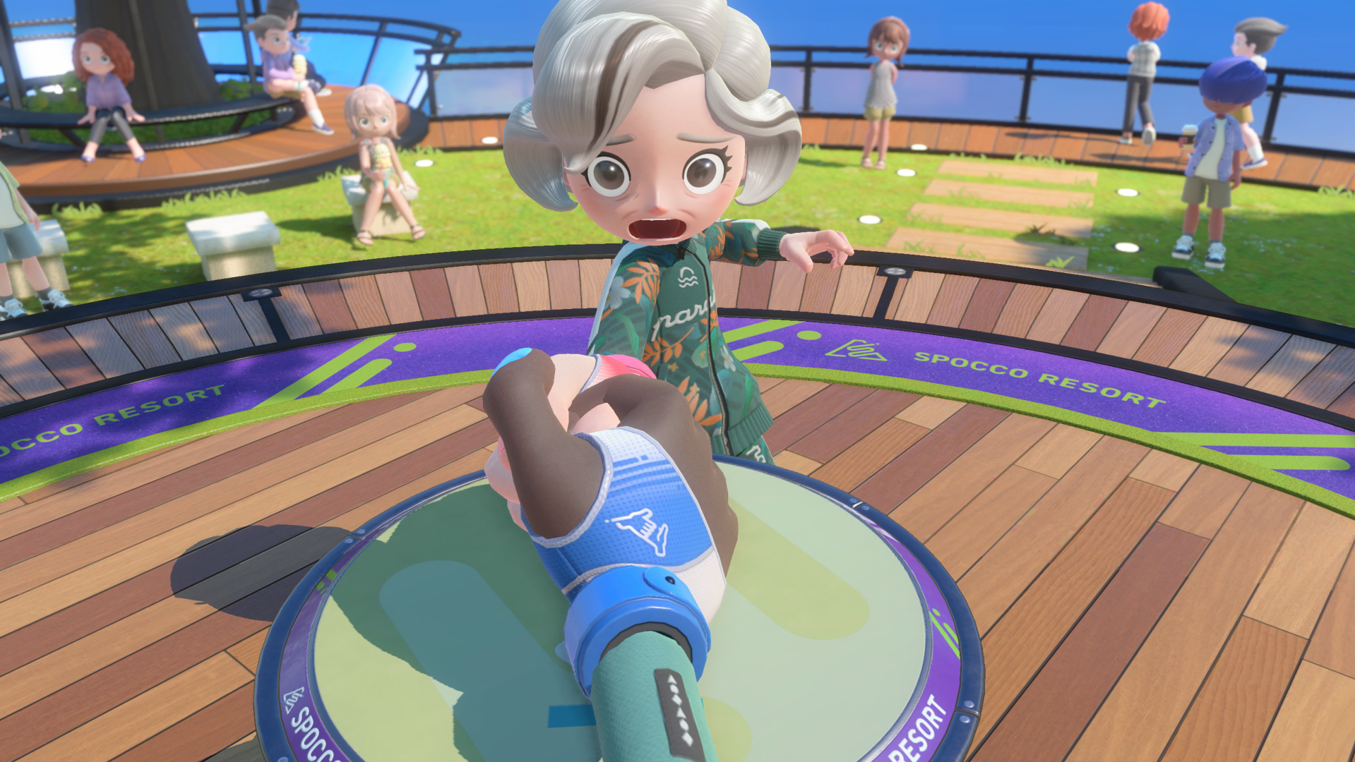 《Nintendo Switch Sports Resort》利用Joy-Con 2的體感機能遊玩拇指摔角。
