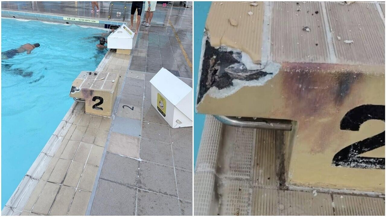 沙田賽馬會游泳池一度遭受雷電擊中。(FB@香港政府拯溺員總工會)