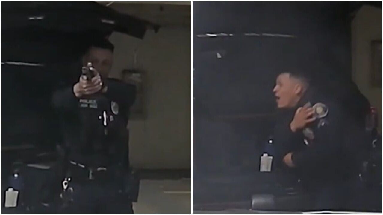 警察好玩唔玩拔槍互瞄，意外射中同僚畫面曝光。(X)