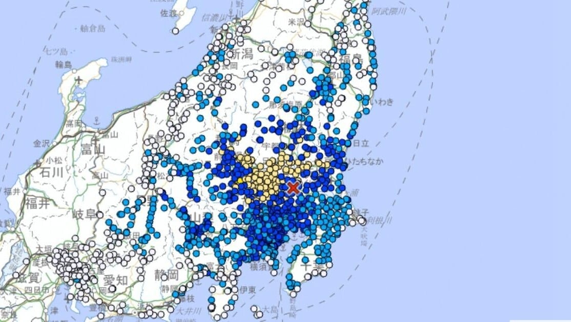 日本時間16日晚間7時46分左右，茨城縣南部發生5.5級地震。（圖／翻攝自日本氣象廳）