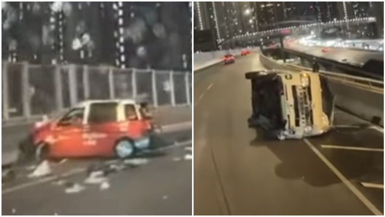 車Cam直擊，青沙公路致命車禍　休班消防員與妻雙亡。(FB/車cam L（香港群組）)