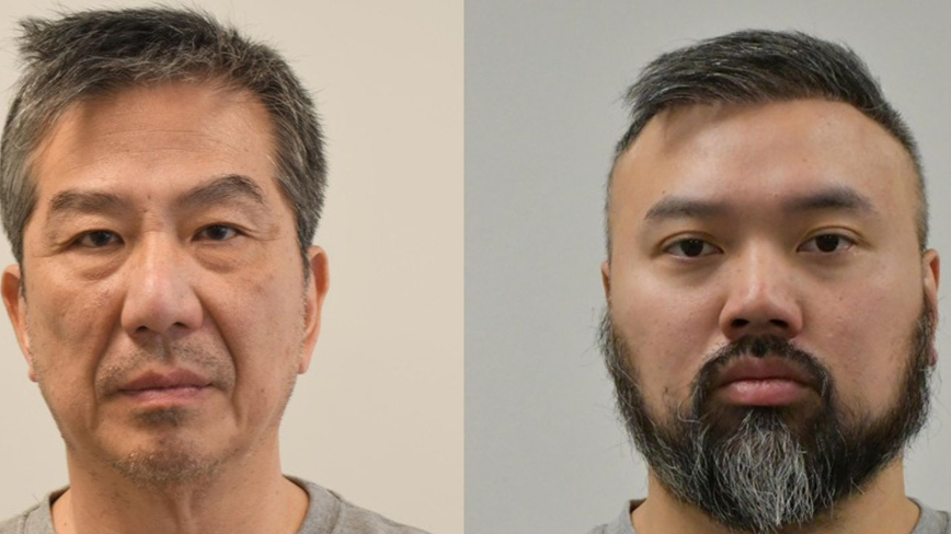香港駐倫敦經貿辦行政經理袁松彪(左)，及英國邊防入境人員衞志樑(右)，被指協助外國機構收集情報，早前被裁定違反英國國安法罪成