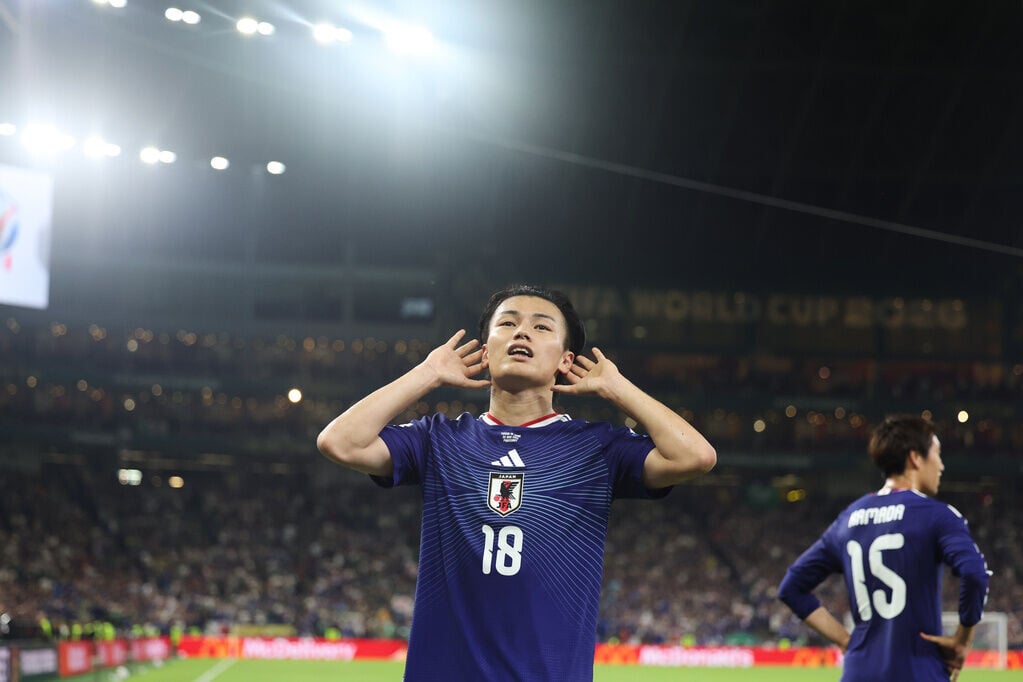 世界盃2026,上田綺世為日本射成2︰0(AP)