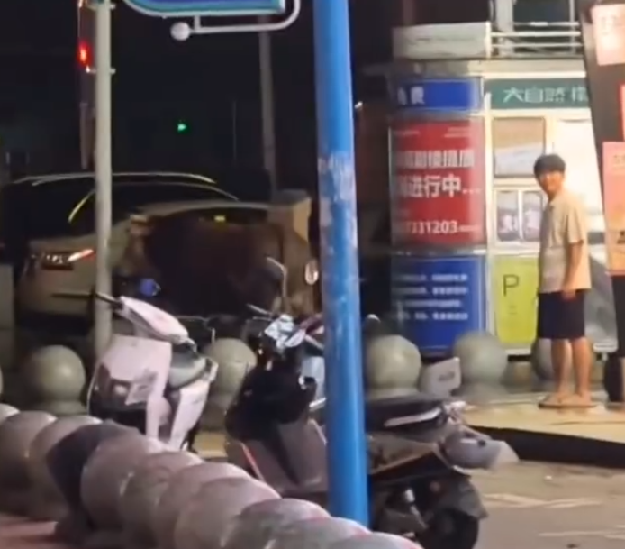 湖南長沙有一隻黃牛疑受驚失控,從批發市場衝出後在街頭撞傷3名行人,路人慌忙走避。(影片截圖)