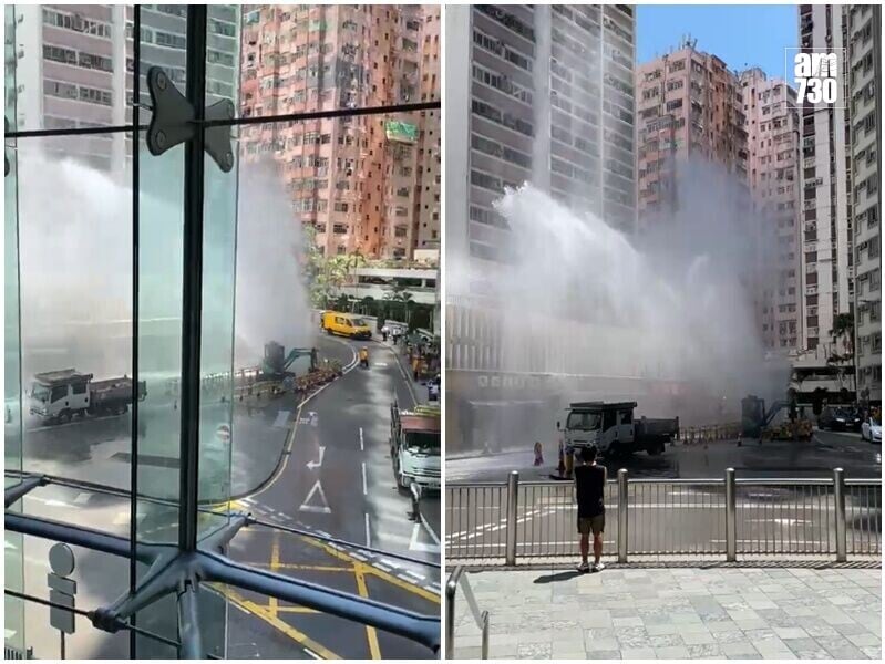 鰂魚涌華蘭路爆水管　水柱噴射逾10米高波及鄰近食肆