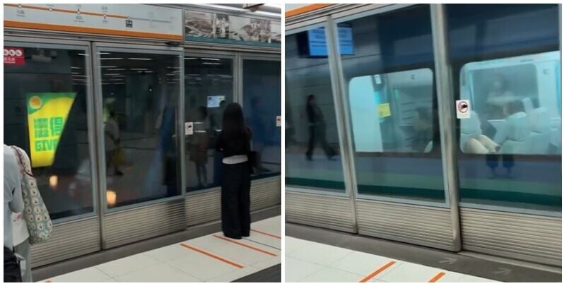 一列機場快綫列車駛入東涌綫往香港方向的青衣站月台，車門及月台幕門一度開啟。(Threads)