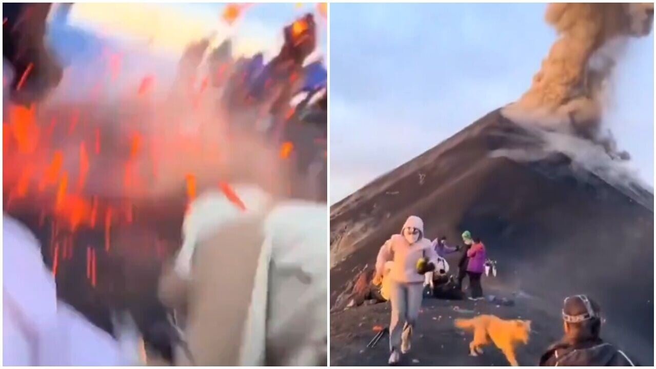 危地馬拉火山突噴發，遊客狗狗驚險閃避天降熔岩。(X)