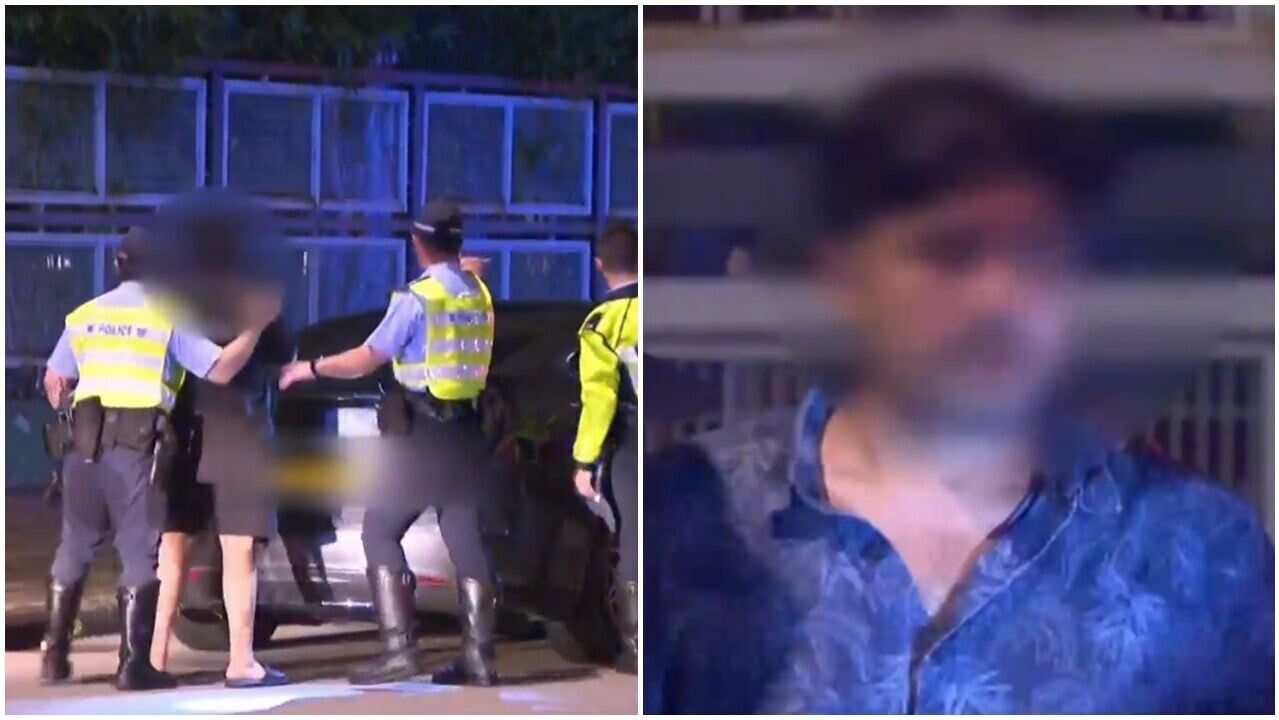 巴漢飲酒憂酒駕，教唆15歲兒揸大膽車，灣仔遇查父子同被捕。(有線新聞截圖)
