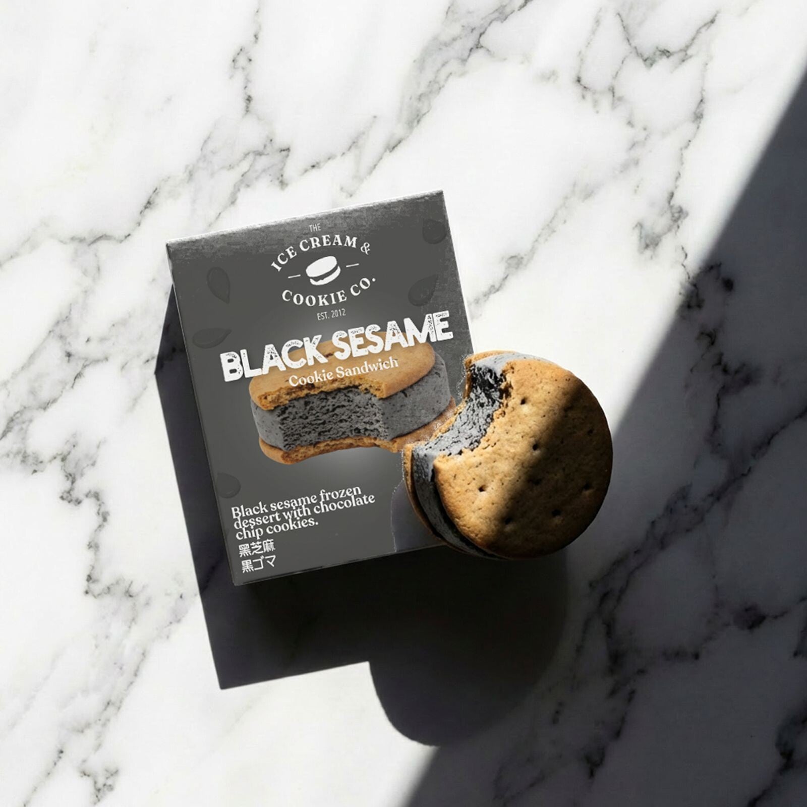 Black Sesame Frozen Dessert with Chocolate Chip Cookies
