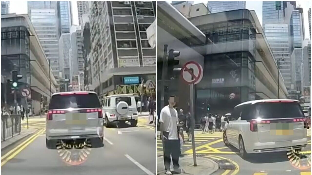 車Cam直擊｜FV跨境七人車違例左轉　硬闖行人路險撞途人 (網上影片截圖)