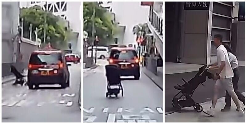 警察總部外嬰兒車滑出馬路　的士及時閃避幸無BB