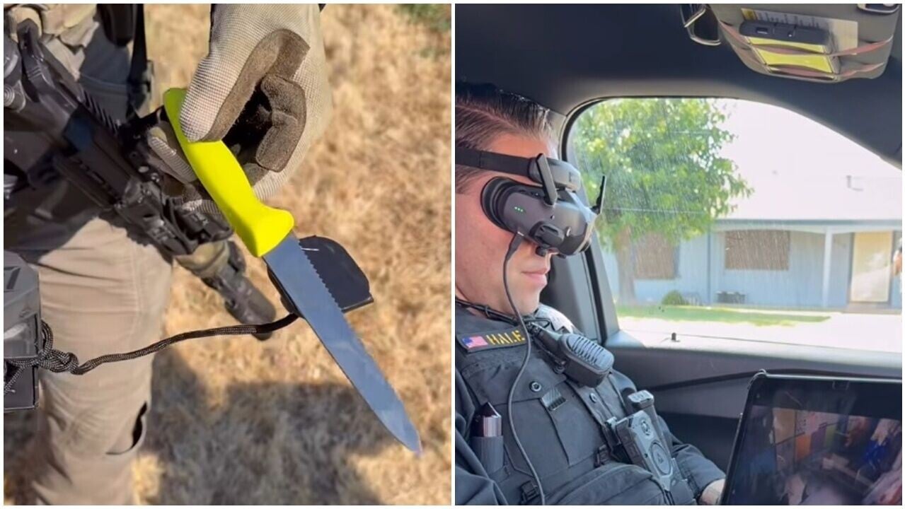 警方無人機加裝磁石，奇招吸走疑犯利刀。(FB)