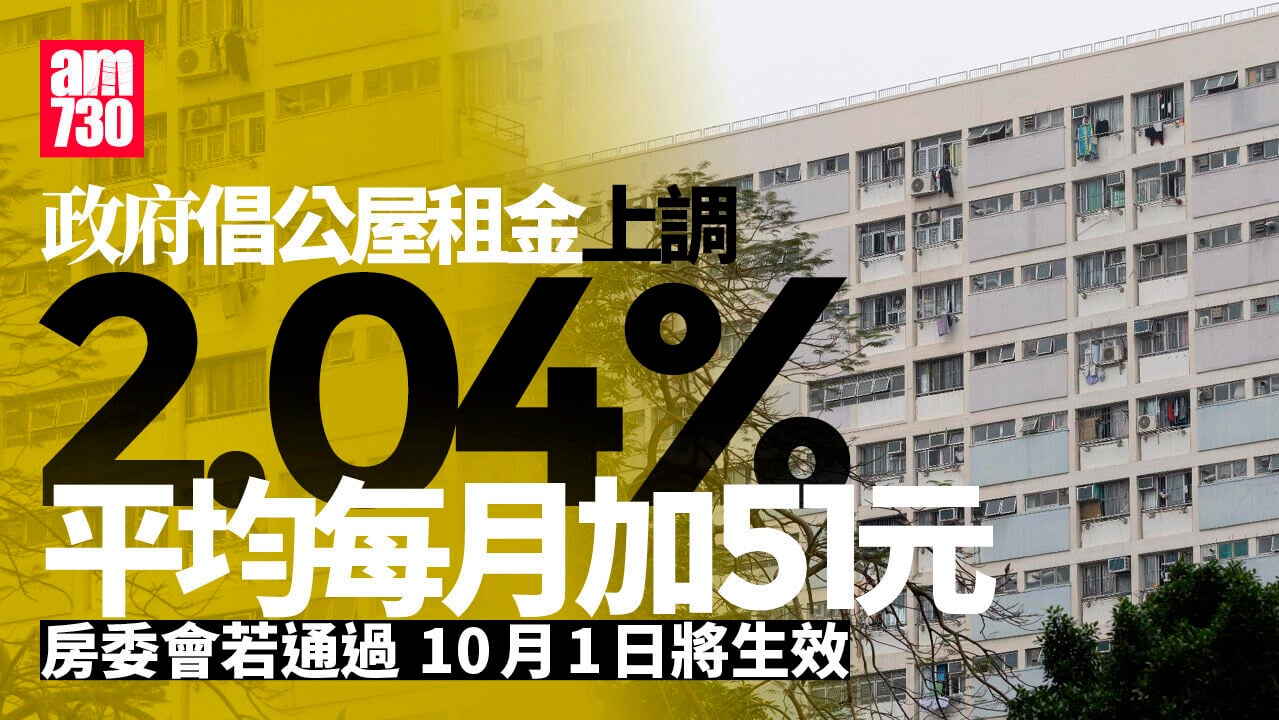公屋加租丨政府倡加2.04%平均加51元　房委會若通過10.1生效