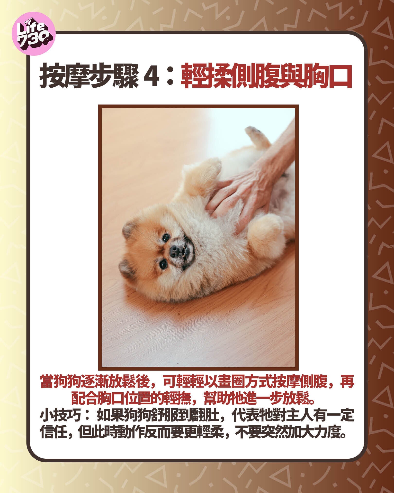按摩步驟4:輕揉側腹與胸口
