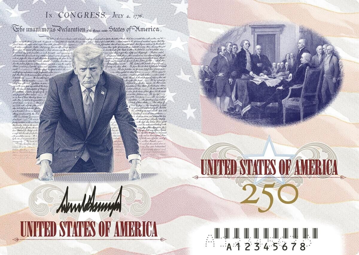 特朗普公布「美國250周年紀念護照」設計圖。(圖/翻攝自Truth Social@realDonaldTrump)