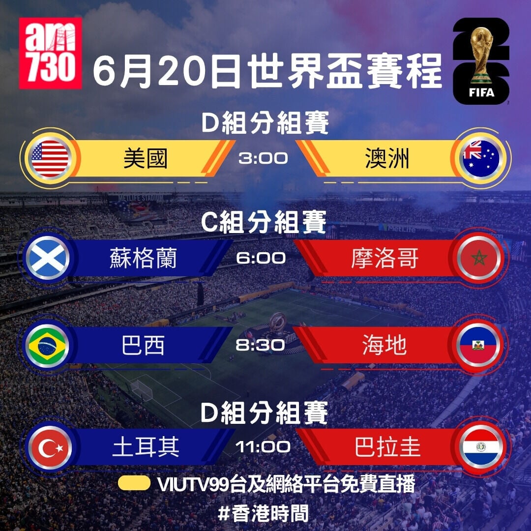 世界盃2026賽程,6月19日墨西哥對南韓ViuTV免費直播(am730製圖)