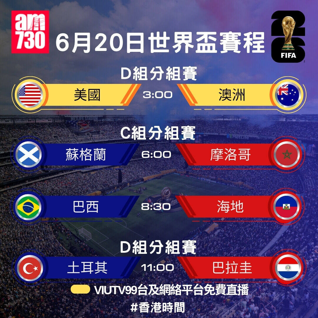 世界盃2026賽程,6月19日墨西哥對南韓ViuTV免費直播(am730製圖)