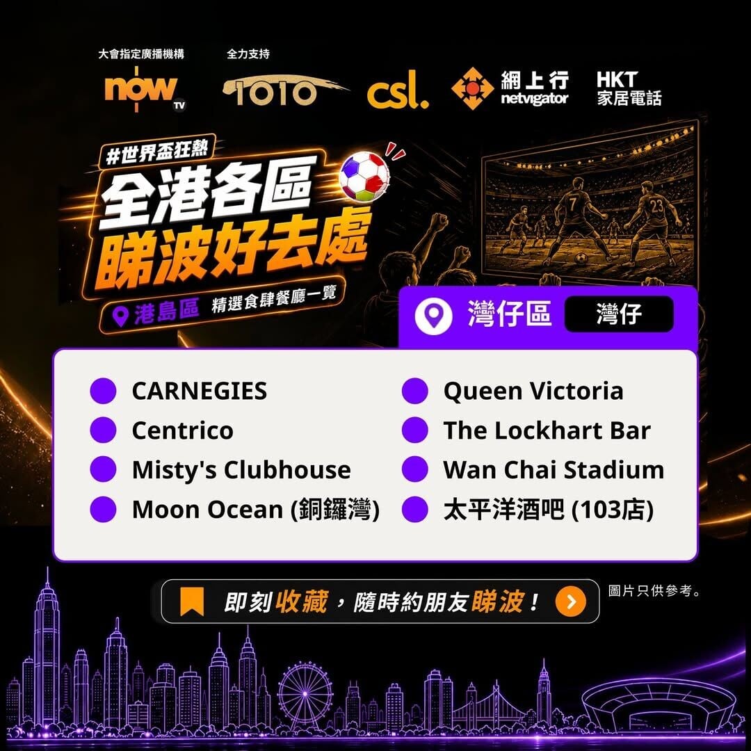 世界盃賽事直播熱點-香港島世界盃睇波好去處(資料截至5月30日)