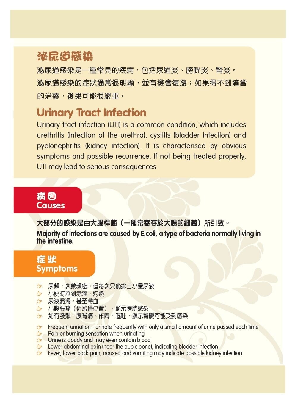 泌尿道感染原因/症狀/治療方法/預防方法(衛生署)
