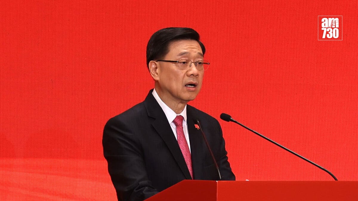 李家超指，在中國共產黨帶領下、全國人民共同奮鬥下，中華民族迎來了站起來、富起來到強起來的偉大飛躍。(林俊源攝)