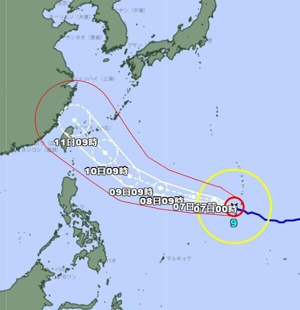 颱風巴威預計路徑。(日本氣象廳網站)