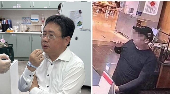 旅台日裔資深媒體人、印太戰略智庫執行長矢板明夫(左)，早前受邀至台中一間酒店演講後，突然被一名男子襲擊。台灣警方在台中機場拘捕33歲疑犯(右)，據悉持香港護照。(資料圖片)