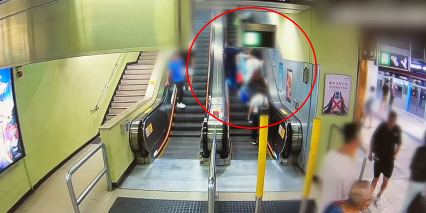 港鐵分享意外案例影片,包括有乘客攜帶嬰兒車時未使用升降機、使用買餸車時失平衡跌倒波及後方乘客、乘客禮讓他人通行時失足向後跌倒引發意外。(港鐵圖片)