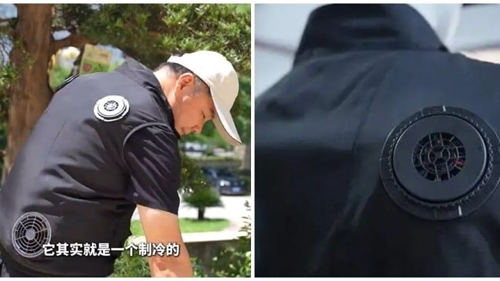 浙江億斯佳戶外裝備科技有限公司稱研發出一款自帶製冷效果的背心，穿上後可直接降溫8至15℃。(影片截圖)