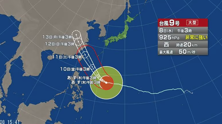 日本氣象廳的巴威路線圖。(互聯網)
