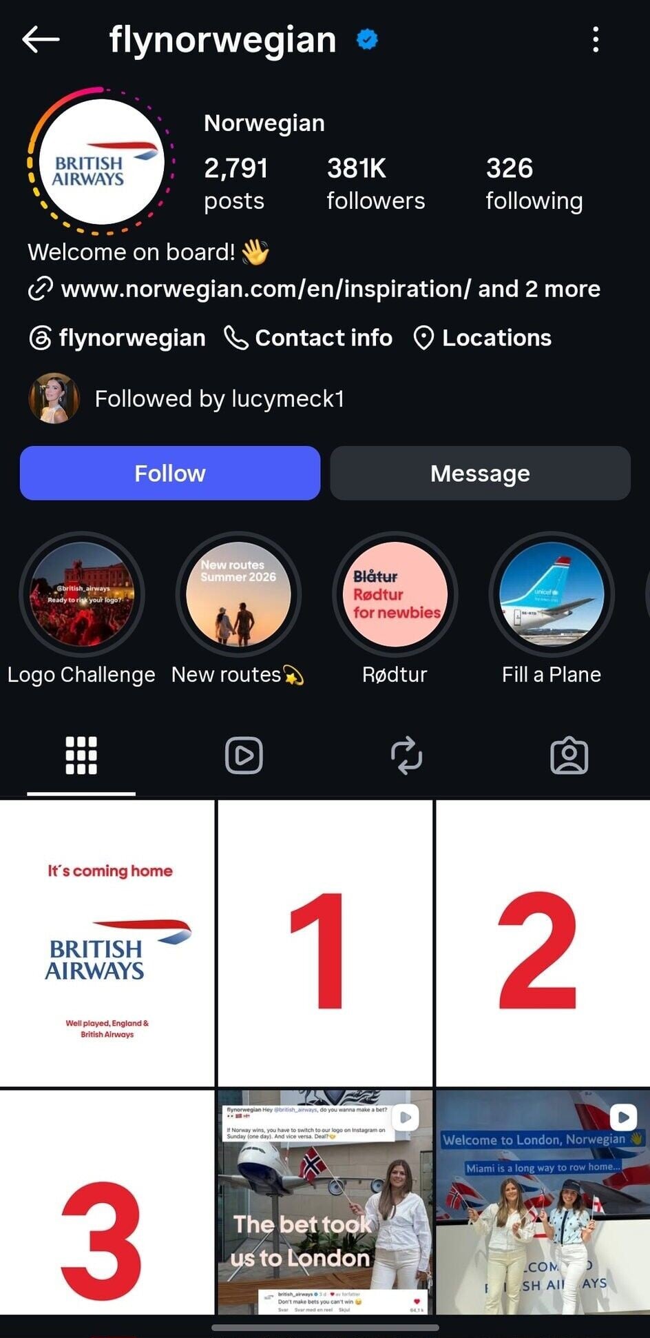 賽後挪威航空「願賭服輸」,立即將IG Logo換作英國航空Logo