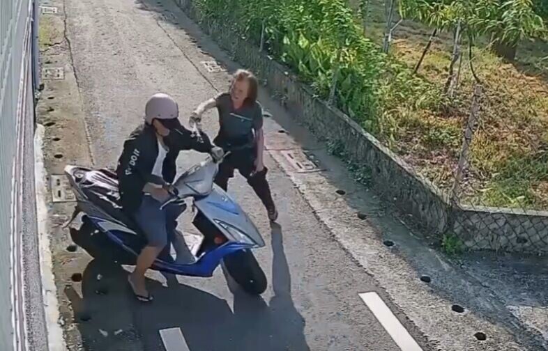 老婦撿回手袋後仍怒不可遏,拿起已斷的背帶不斷抽打嫌犯至少10下。(Threads)
