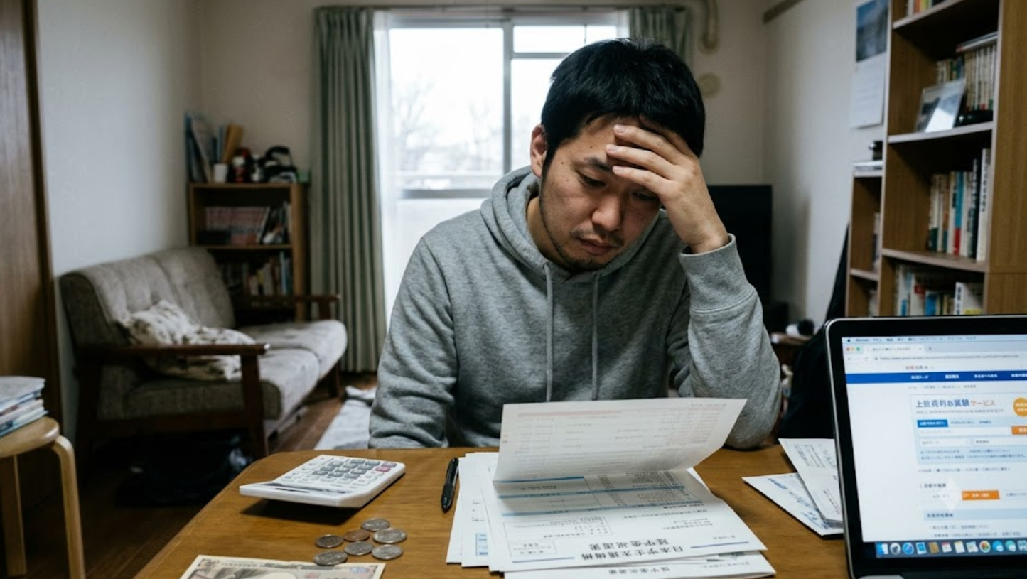 北海道一名30歲男子卻因新冠疫情期間求職受挫，至今仍背負高達480萬日圓（約23萬港元）的學貸，每月必須償還2萬日圓（約966港元)，其生活幾乎全靠父母支援，讓他坦言「最後悔的，就是為了念大學背上這筆債」。(AI生成圖片)