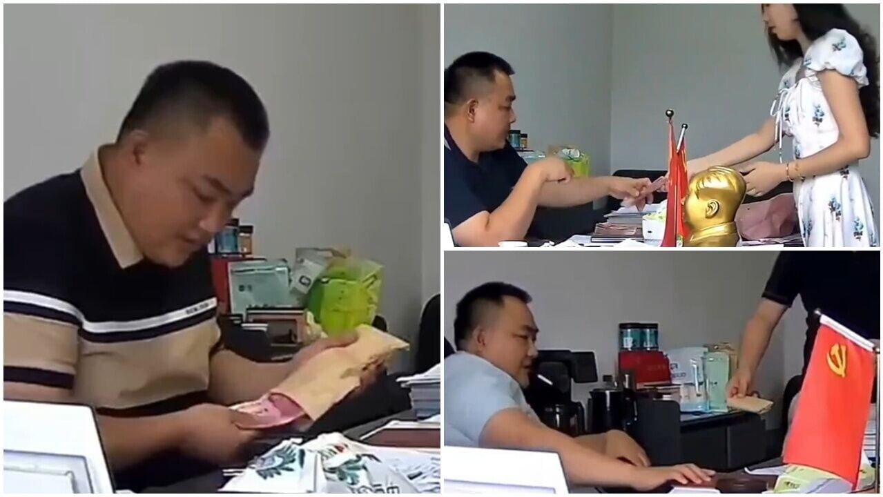 CCTV直擊湖南國企董事辦公室，端午節狂收禮金。(微博)