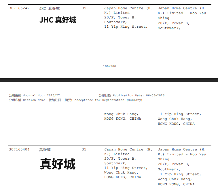 知識產權公報顯示,新商標於3月6日完成商標註冊接納申請。