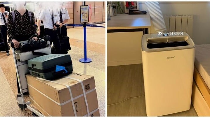 歐洲熱浪︱一名法國男子近日到上海公幹，乘機在中國買冷氣機「人肉」帶回家，總花費約1400元人民幣(下同)。(網上圖片)