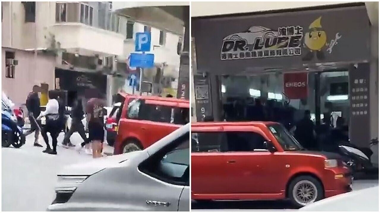 土瓜灣車房遭8惡煞持刀棍掃場，貨架空氣清新機被毀。(FB/車cam L（香港群組）)