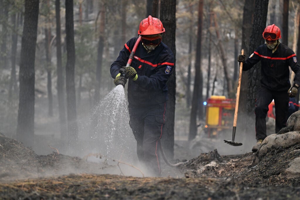 法國巴黎東南方著名的楓丹白露森林(Fontainebleau Forest)近日爆發大規模山火(AP)
