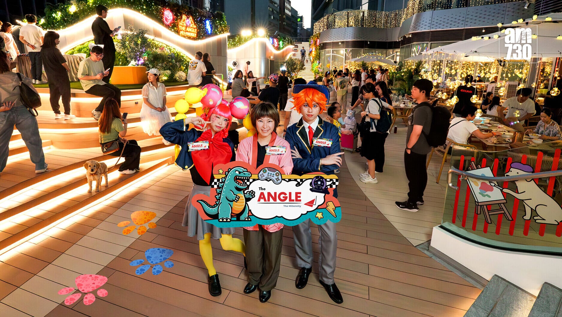 新鴻基地產代理租務部副總經理孫雅茵小姐（中）表示：「『The ANGLE 』空中花園Sky ANGLE將戶外餐飲與人寵共融概念完美結合，全面迎合區內多座甲級商廈上班族與有寵家庭的餐飲與消遣需求。」