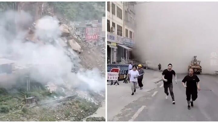 重慶彭水烏江三橋附近發生山泥傾瀉，多棟民房受損，有人員被埋(影片截圖)