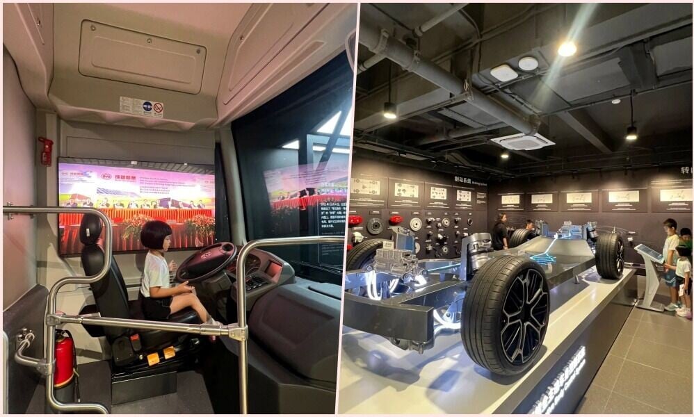 比亞迪歷史博物館共分兩棟,一棟是展示30年來的奮鬥歷程,另一棟則展主要汽車的技術發展,現場可以試坐電動巴士,並親眼看到汽車底座的刀片電池的真身。(圖片來源:大貝小嘟成長記@小紅書)