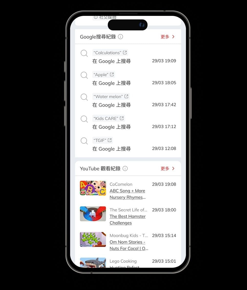 「Kids CARE」可追蹤Google搜尋及YouTube觀看紀錄。